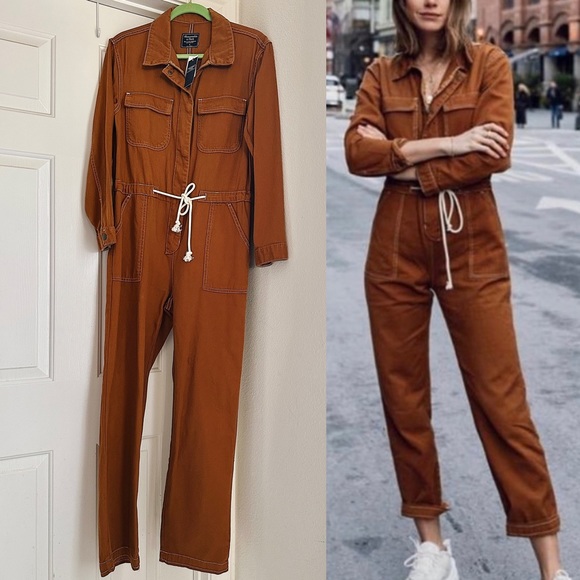✨New ABERCROMBIE & FITCH Utility Jumpsuit Camel Small - Picture 1 of 9